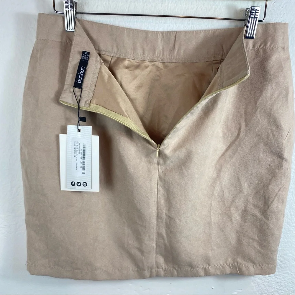 NWT Boohoo Size 10 Mini Skirt Tan Beige‎ Faux Suede A Line